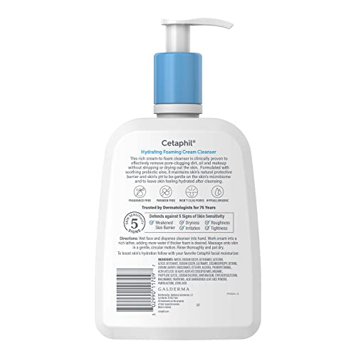 Cetaphil Cream to Foam Face Wash, Hydrating Foaming Cream Cleanser, 16 oz, For Normal to Dry, Sensitive Skin Cetaphil