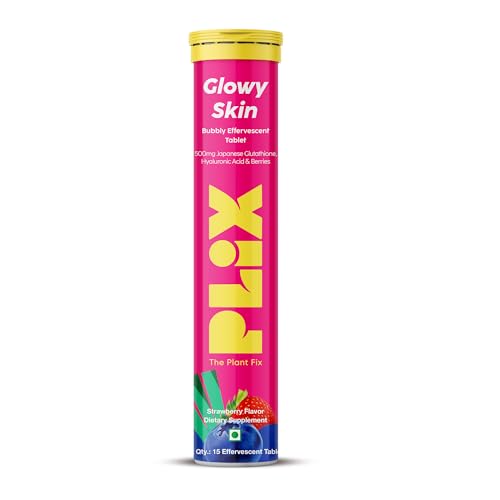 PLIX Glowy Skin 500mg Glutathione Supplement with Hyaluronic Acid, Vitamin C, E & Berries | 30 Effervescent Tablets, Strawberry Flavor PLIX - THE PLANT FIX