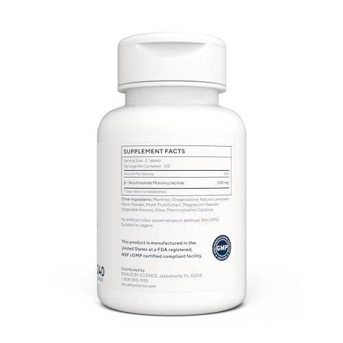 Renue By Science NMN Supplement | 240 Chewable Vegetarian Tablets - 125mg Nicotinamide Mononucleotide per Serving | Lemon Flavour - Manufactured in The USA Third-Party Tested Renue By Science