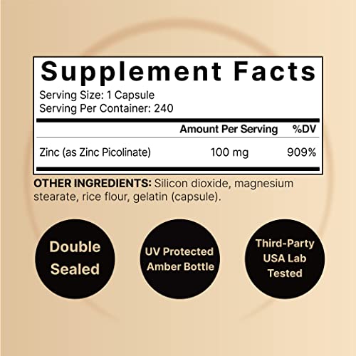 NatureBell Zinc Picolinate 100mg, 480 Count Capsules - Supports Immune System NatureBell