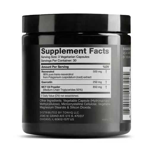 Toniiq 1600mg Resveratrol Blend - Ultra High Purity and 3rd Party Tested - with MCT Oil for Added Bioavailability - Optimal NAD Supplement Toniiq