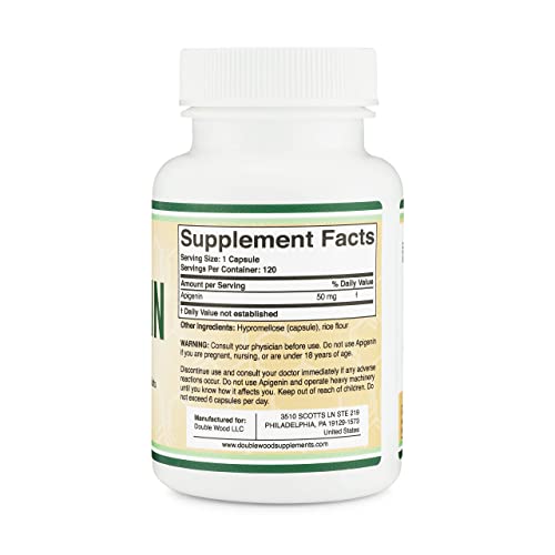 Apigenin Supplement - 50mg per Capsule, 120 Count (Powerful Bioflavonoid Found Double Wood Supplements