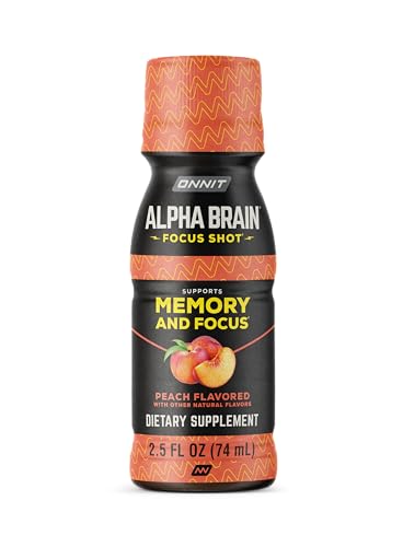 ONNIT Alpha Brain Focus Shot, Peach Flavor, Nootropic Dietary Supplement Drink That Supports Energy, Focus, and Mood, IGEN™ Non-GMO Tested, 2.5 fl oz, 6 Count ONNIT