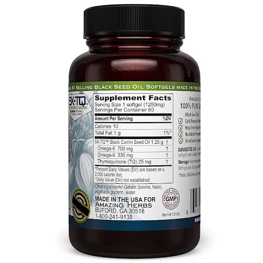 Amazing Herbs Premium Capsules - High Potency, Cold Pressed Nigella Sativa Aids in Digestive Health Amazing Herbs