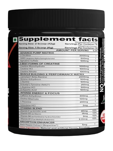 NutriJa Weapon-X Pre-Workout Powder with 21 Active Ingredients - 3 Best forms of Creatine NutriJa
