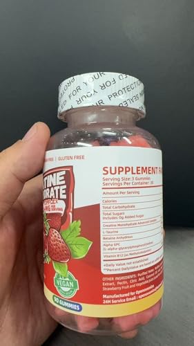 Creatine Monohydrate Gummies Complex for Men & Women -Advanced Formula W/L-Taurine + Vitamin B12, Sugar Free Chewable Supplement,90 Strawberry Gummies Openovomins