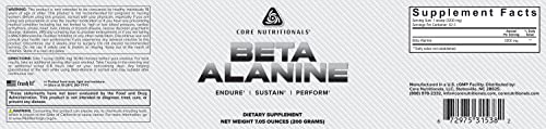 Core Nutritionals Beta Alanine, Daily Muscle Building and Recovery Supplement, 3.2 Grams Core Nutritionals