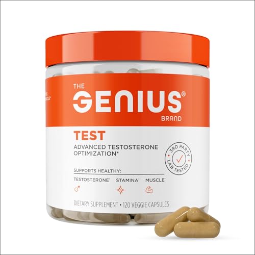 Genius Test, Advanced Testosterone Booster for Men - Natural Stamina, Endurance, Energy & Strength Enhancing Supplement - Lean Muscle Builder, Brain & Libido Support Male Supplements, 120 Veggie Pills The Genius Brand