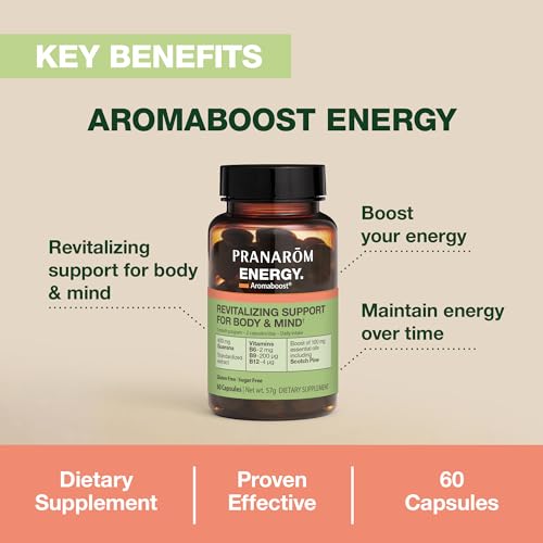 Pranarom - Aromaboost Energy Herbal Supplement - for Physical and Mental Fatigue - Guarana - Vitamins B6 B9 B12 - Pure Scots Pine Essential Oil - 60 Count Pranarom