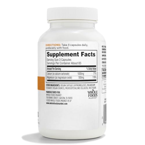 365 by Whole Foods Market, Cal-Mag 2:1 Ratio, Easy-to-Swallow Vegan Capsules, 250 Count 365 by Whole Foods Market