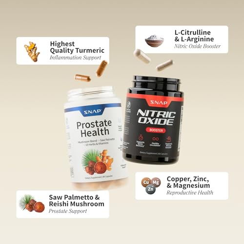 Snap Supplements Prostate Health & Nitric Oxide Supplement Bundle for Men, 90 + 60 Vegetarian Capsules (1 Month Supply) Snap Supplements