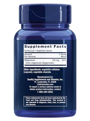 Life Extension Magnesium Glycinate, Heart Health, Bone Health, Nerve and Muscle Support, Highly absorbable, Gluten-Free, Non-GMO Life Extension