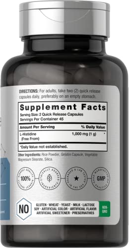 Horbaach L-Histidine 1000mg 90 Capsules | Non-GMO and Gluten Free | Pharmaceutical Horbäach