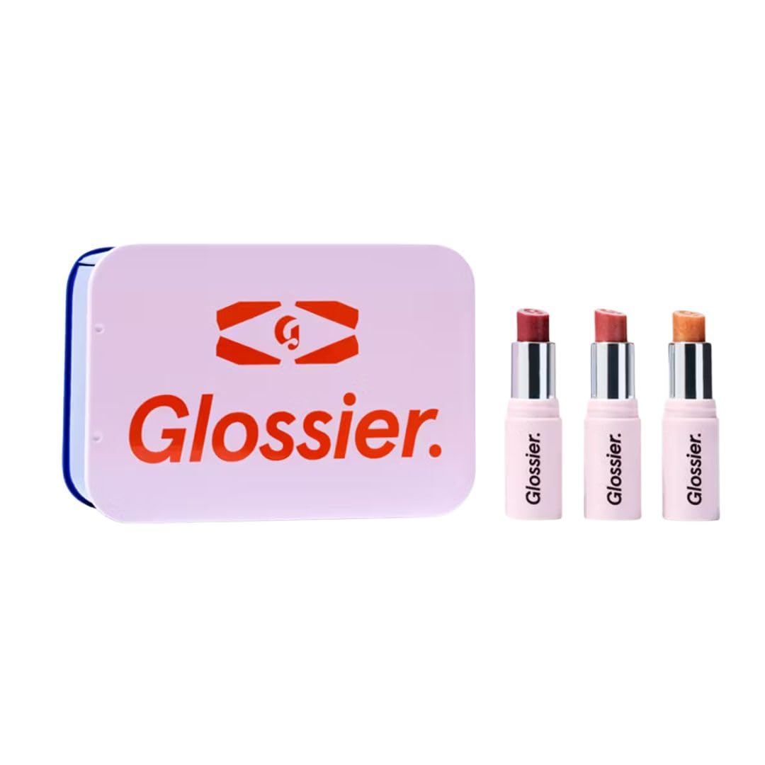 Glossier Mini Ultralip Trio Holiday Gift Set: Pony+, Villa+, Trophy – High-Shine Hydrating Lipstick Minis 0.16 oz Glossier