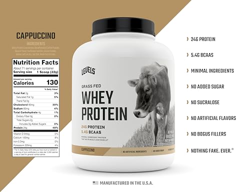 Levels Grass Fed 100% Whey Protein, No Hormones, Cappuccino, 5LB Levels Nutrition