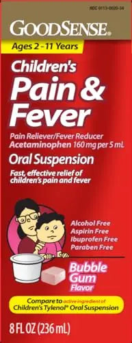 GoodSense Children's Pain and Fever Oral Suspension Liquid, Acetaminophen 160 mg per 5 mL, Bubble Gum Flavor GoodSense