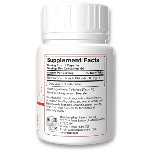 Sanare Lab NAD+ Supplement with Nicotinamide Riboside (NR) 300 mg | Cellular Energy & Metabolism Support | 60 Capsules Sanare Lab