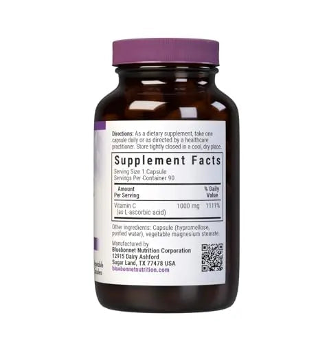 Bluebonnet Nutrition Vitamin C 1000 mg Vegetable Capsules, Ascorbic Acid, For Immune Health & Skin Health, Vegan, Vegetarian BlueBonnet