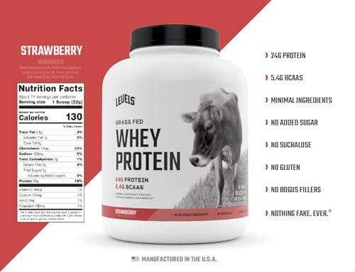 Levels Grass Fed 100% Whey Protein, No Hormones, Strawberry, 5LB Levels Nutrition