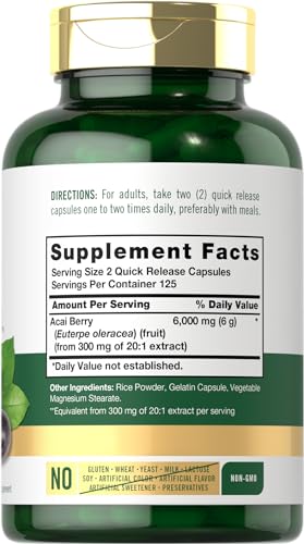 Carlyle Acai Berry Capsules 6000mg | 250 Count | Non-GMO & Gluten Free Acai Berry Carlyle