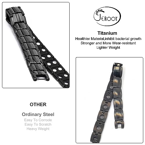 JEROOT Magnetic Bracelets for Men, Pure Titanium Double Row Strong Magnets JEROOT