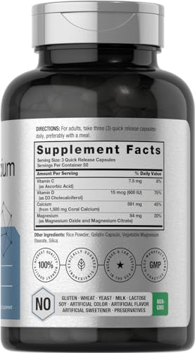 Coral Calcium 1500mg 150 Capsules | Plus Magnesium | Non-GMO, Gluten Free Supplement Horbäach