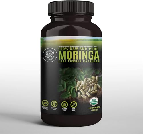 SUPREME HERBALS, 100% Raw and Pure Moringa Leaf Powder Capsules. Organic Certified Moringa Leaf. Natural Superfood with Essential Amino Acids SUPREME HERBALS