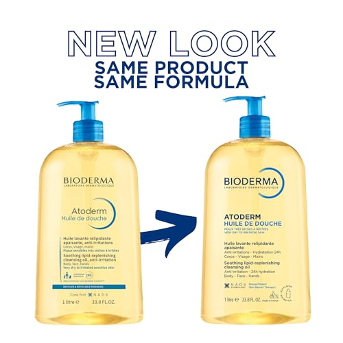 Bioderma Atoderm Shower Oil, Cleansing Oil For Face & Body, Nourishing Cleansing Oil For Dry to Atopic Sensitive Skin Bioderma