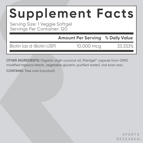 Sports Research® Collagen Peptides for Women & Men Hydrolyzed Type 1 & 3 Protein Supplement Easy Mixing Vital Nutrients Proteins and Vegan Biotin 10,000mcg Max Strength B7 120 Softgels (4 Month Supply Sports Research