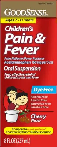GoodSense Children's Dye-Free, Acetaminophen 160 mg per 5 mL Oral Suspension, Cherry Flavor, 8 FL OZ GoodSense