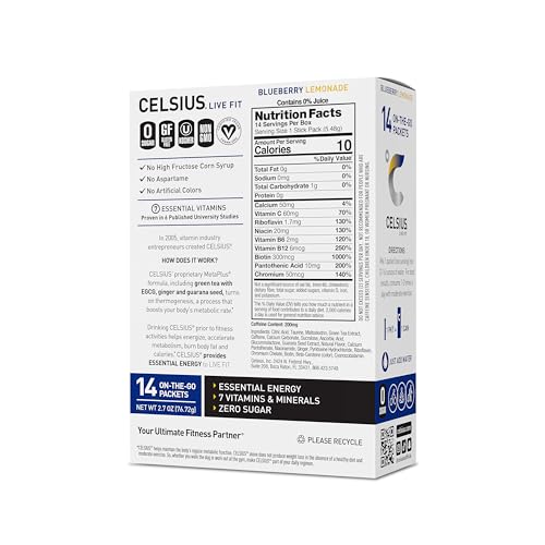 CELSIUS On-the-Go Essential Energy Drink Mix, Blueberry Lemonade (14 Stick Pack) CELSIUS