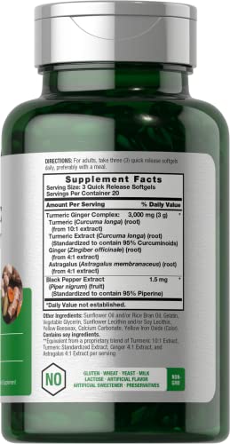 Turmeric and Ginger Supplement 3000 mg | 60 Softgel Capsules | Turmeric Curcumin Complex Horbäach