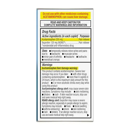 GoodSense Dual Action Acetaminophen and Ibuprofen (NSAID) Tablets, 250 mg/125 mg, Back Pain, 18 Count GoodSense