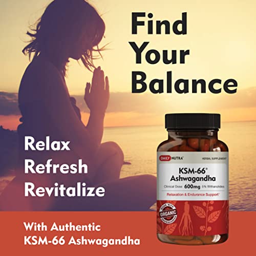 DailyNutra KSM-66 Ashwagandha 600mg Organic Root Extract - High Potency Supplement DailyNutra