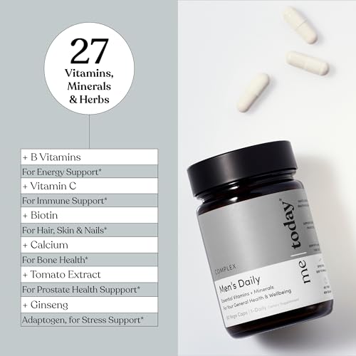 me today Multivitamin for Men, Mineral Supplements with 27 Vitamins, Minerals and Herbs, Including D, C, A, B, Biotin and Zinc, Vegetarian | General Health Supplements | 60 Capsules me today