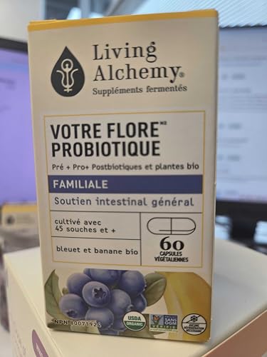Your Flora Probiotic Family – Non-GMO Probiotics with Fermented Soybean, Banana, & Blueberry for Digestion & Gut Support – Prebiotics, Postbiotics, Digestive Enzymes – Living Alchemy, 60 Capsules Living Alchemy