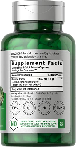 Blessed Thistle Capsules 1600 mg | 150 Count | Max Potency | Non-GMO, Gluten Free Horbäach