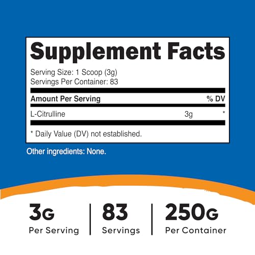 Nutricost Pure L-Citrulline (Base) Powder 250 Grams Nutricost