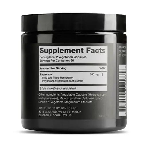 Toniiq Ultra High Purity Resveratrol Capsules - 98% Trans-Resveratrol - Highly Purified and Bioavailable - 180 Caps Reservatrol Supplement Toniiq