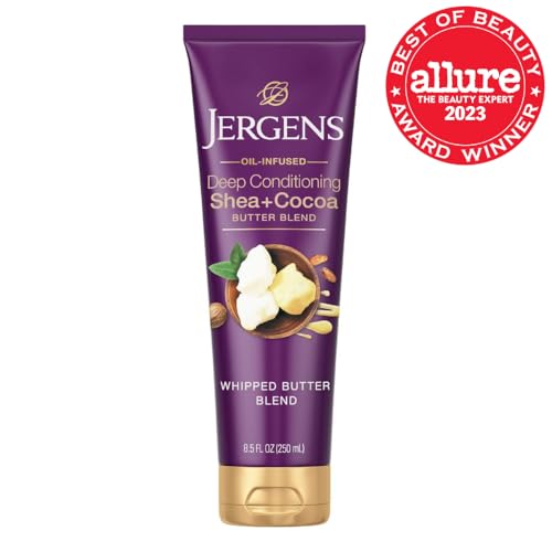 Jergens Shea and Cocoa Whipped Body Butter Lotion, Tone Enriching Hand And Body Lotion for Dry Skin, with Vitamins B3 & E, 8.5 Oz Jergens