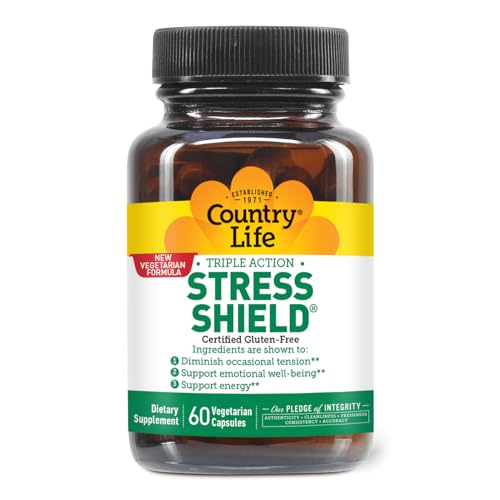 Country Life Stress Shield – Stress & Tension Relief Supplement with Ashwagandha, B-Vitamins for Energy & Emotional Well-Being, Supports Mental Clarity & Resilience, Gluten-Free, Vegan, 60 Capsules Country Life