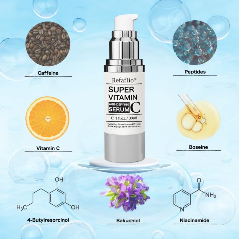 Super Vitamin C Serum for Women over 70, Rapid Anti Aging Cream, Face Lift Cream, Hydrates, Softens, Lifts and Firms, Fights Wrinkles, Advanced Super Serum C 3PCS. (90ml) Refaflio