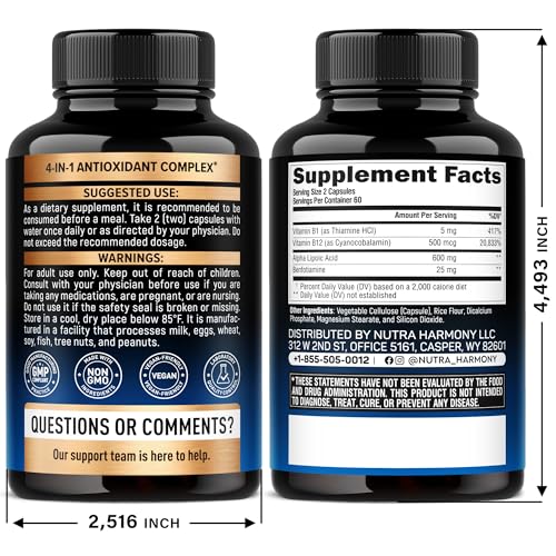 Alpha Lipoic Acid 600mg - ALA Supplement Antioxidant for Nerve, Energy & Metabolism Support - Extra Strength with Benfotiamine, B1 & B12 - Lab Tested, NON-GMO & Vegan NUTRAHARMONY