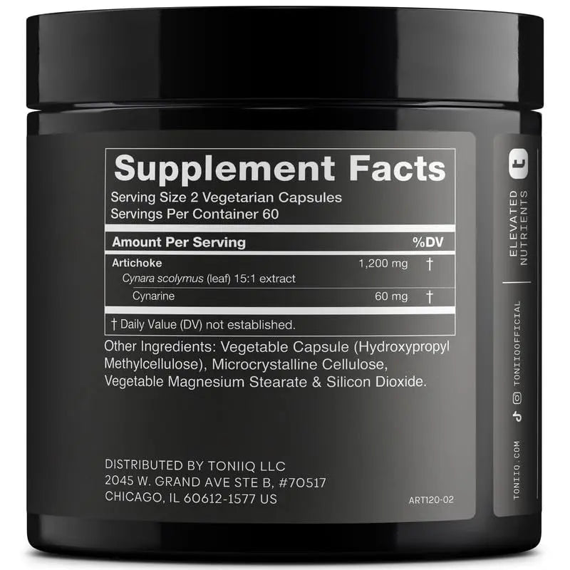 Toniiq Artichoke Extract 15:1 – with 5% Cynarin (60 mg) – 120 Vegan Capsules – Liver & Digestive Support - Lab Tested - Non-GMO Toniiq