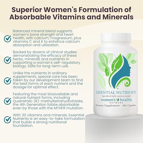 Women's Health Network Essential Nutrients – Daily Multivitamin for Energy, Healthy Aging & Immune Support, Folate as Quatrefolic®, a Patented Natural Form of 5-MTHF Women's Health Network