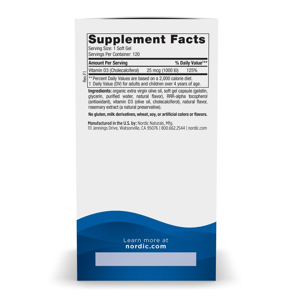 Nordic Naturals Vitamin D3 1000, Orange - 120 Mini Soft Gels - 1000 IU Vitamin D3 - Supports Healthy Bones Nordic Naturals