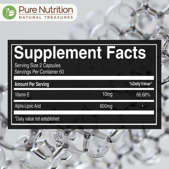 Pure Nutrition Alpha Lipoic Acid 600mg + Vitamin E | 120 Caps | Powerful Antioxidant to Support Nerve & Heart Health*. | Non-GMO PURE NUTRITION NATURAL TREASURES