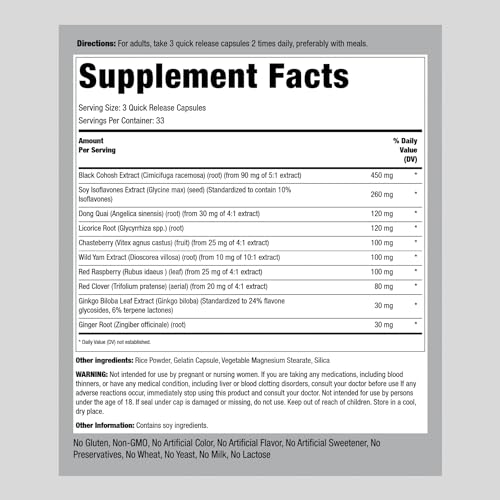 Menopause Supplement for Women | 100 Capsules | Advanced Support Formula | for Night Piping Rock