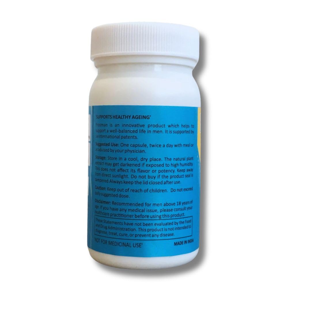 Prosman Supplement - Supports Healthy ageing & Improves Urinary Function | Patented Ingredient | Prunus domestica/pygeum (1Pack- 60 Capsules) PROSMAN