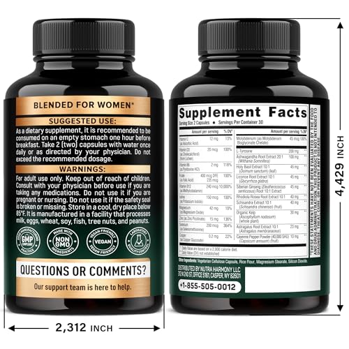 Thyroid Support for Women - Selenium 200 mcg | Astragalus | Zinc & Iodine | L-Tyrosine | Adaptogen Herbs - 21-in-1 Antioxidant & Immune Support - Made in USA - Vegan, Non-GMO, Lab Tested - 60 Capsules NUTRAHARMONY